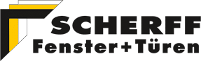 scherff-logo Logo SCHERFF Fenster + Türen mit Eckdesign, grauem Hintergrund, ideal für Berliner Dienstleister für Arbeitsplatten aus Naturstein.
